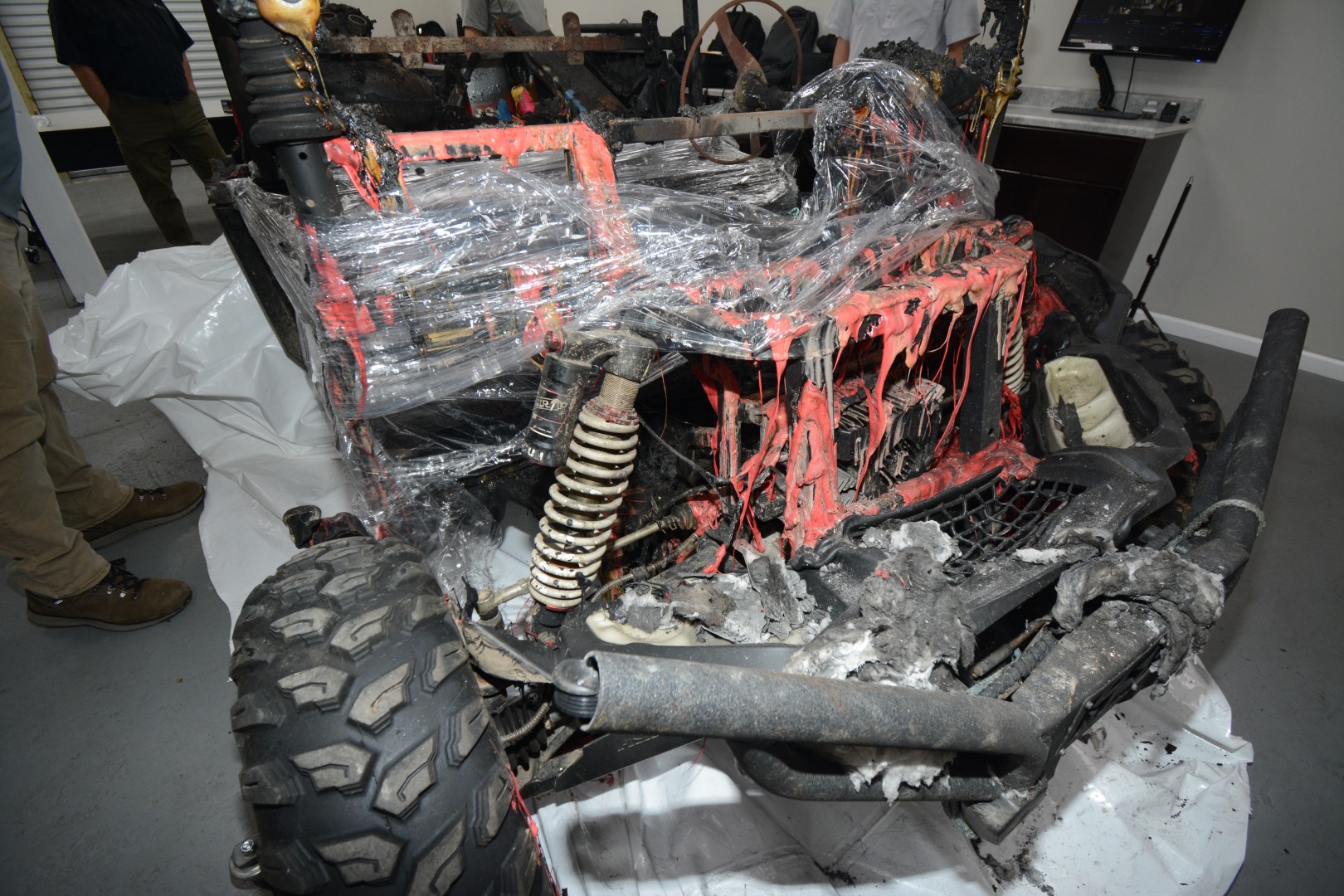 Burned golf cart in our indoor lab space